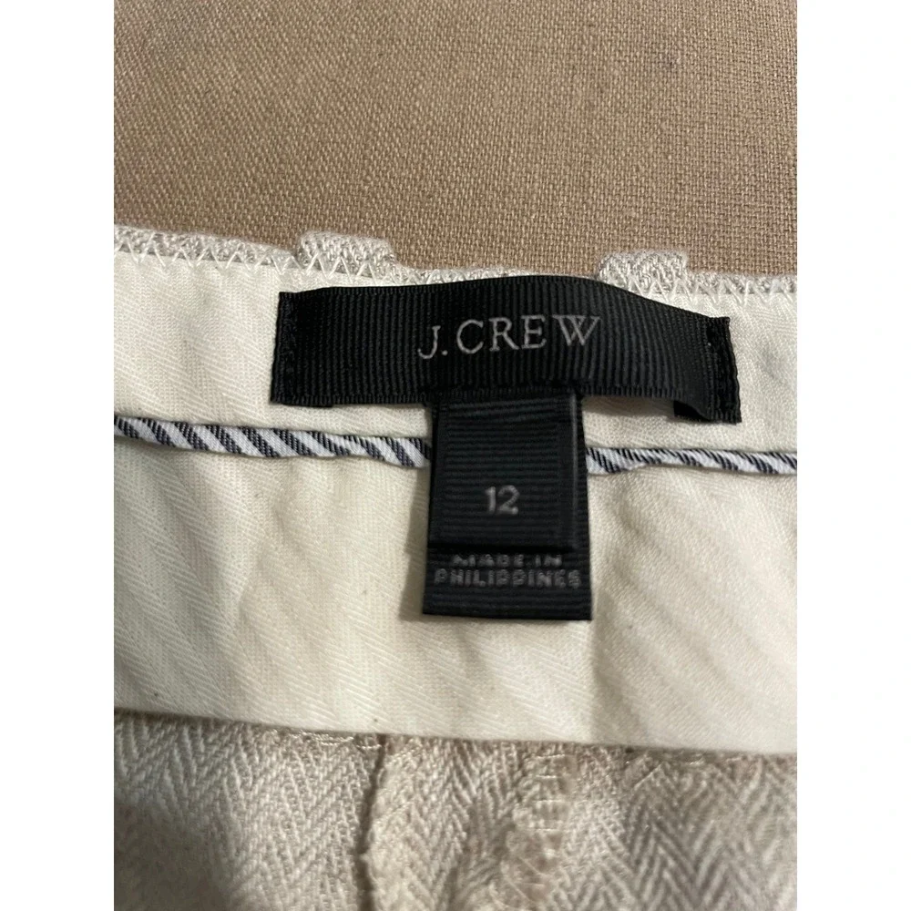 J. Crew Linen Wide Leg Ankle Pants Women's Size 12 Cream Preppy Coastal Work
